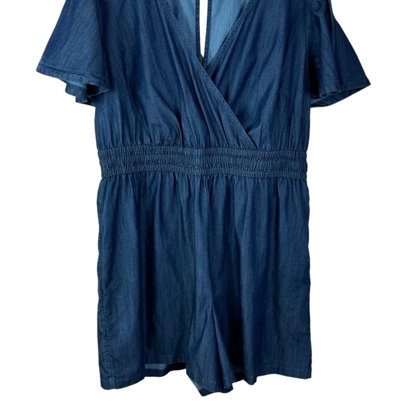 LANE BRYANT | Chambray Flutter-Sleeve Smocked-Waist Romper Women's 16 - Picture 6 of 8